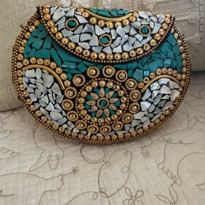 Ramla Mosaic Clutch with Gold and Turquoise Accents